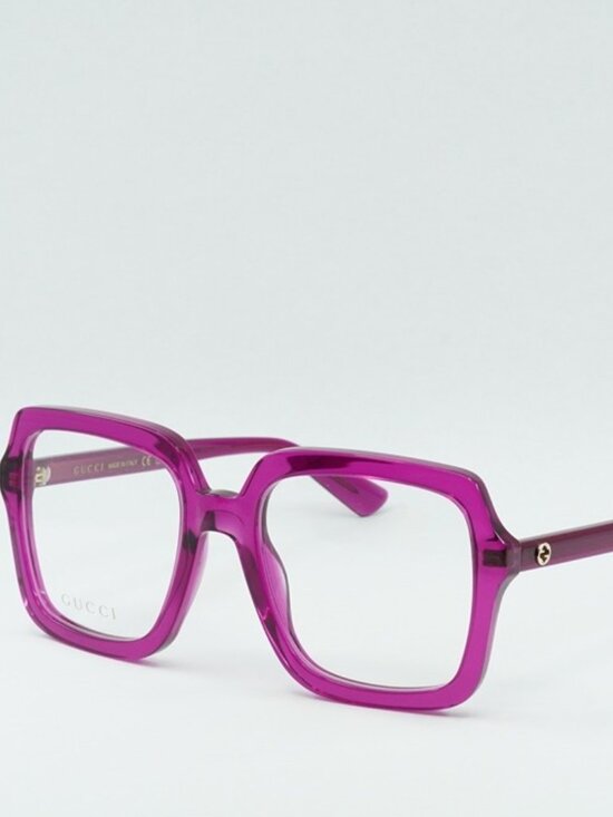 Gucci GG1318O 003 Eyeglasses Transparent Fuchsia 55mm Square Frame main image 4